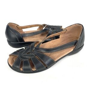 Thom McAn Darci Black Leather Strappy Peep Toe Sandals Womens 8W